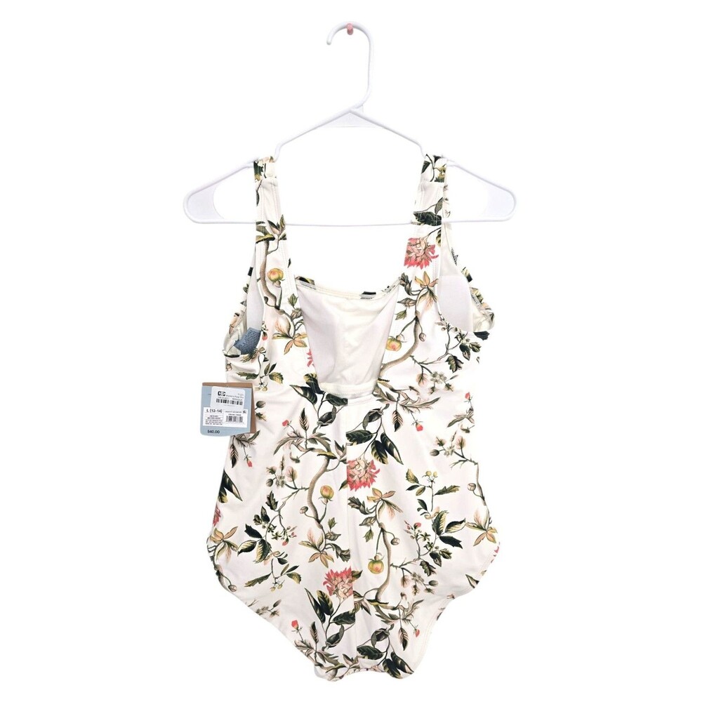 Shade And Shore Women’s White Floral One Piece Swimsuit Tummy Control Sz L NWT - Picture 5 of 9